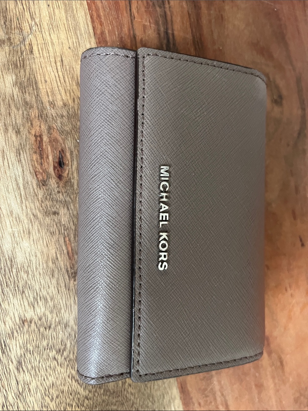 Michael Kors Gray Saffiano Leather Key & Card Holder